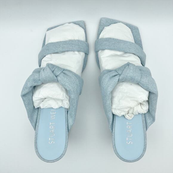 Stuart Weitzman Womens Playa 75 Knot Block Heel Sandals 9.5M Blue Denim NWOB - Picture 10 of 12